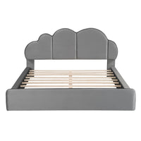 Queen Size Upholstered Platform Bed With Cloud Shaped Headboard, Gray Queen Gray Velvet