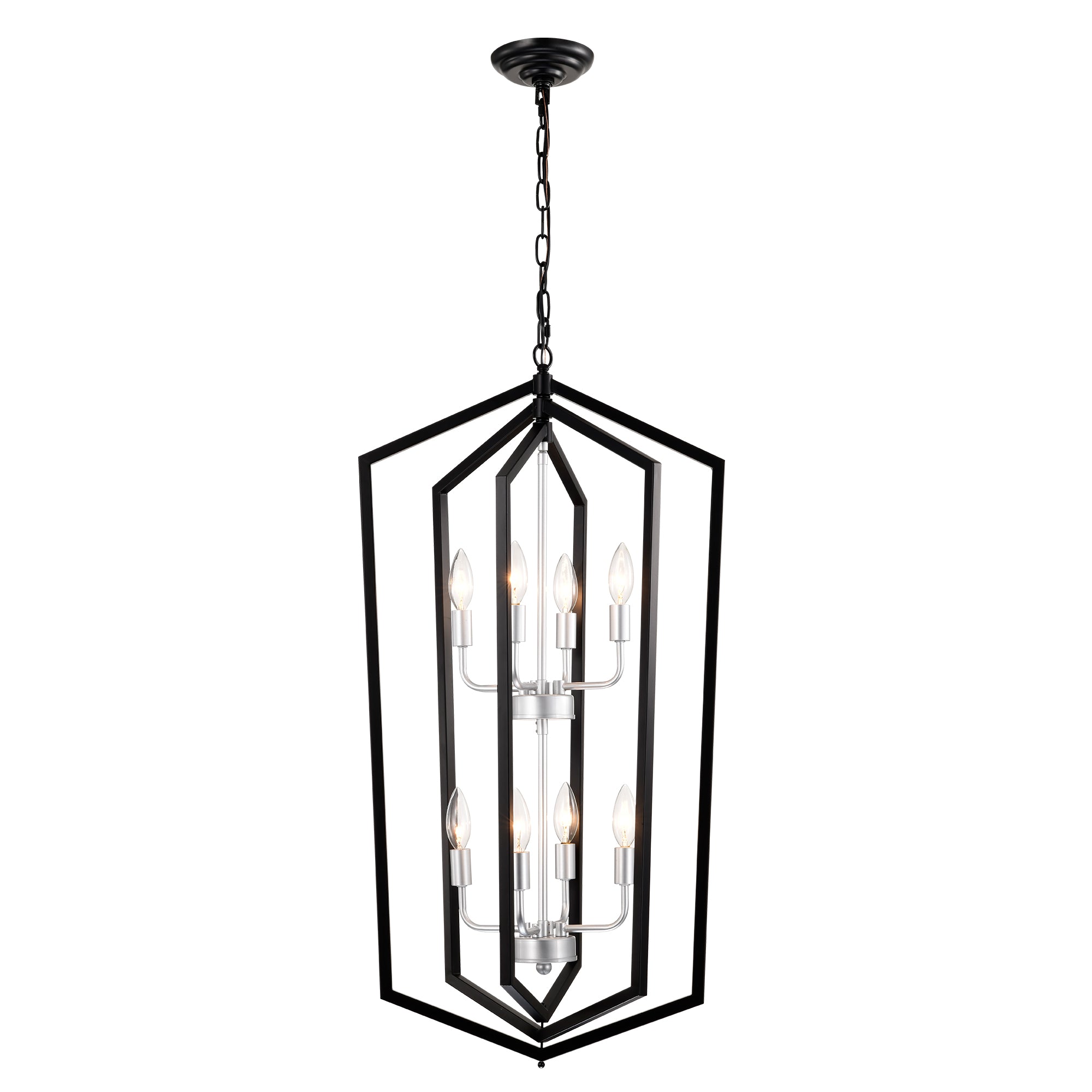 8 Light Farmhouse Kitchen Chandeliers, Matte Black And Sliver Vintage Rustic Cage Light Fixture Adjustable Height Chandeliers For Dining Room Hallway Foyer Entryway E12 Bulbs Not Included Matte Black American Design,Luxury,Modern,Vintage Metal Metal