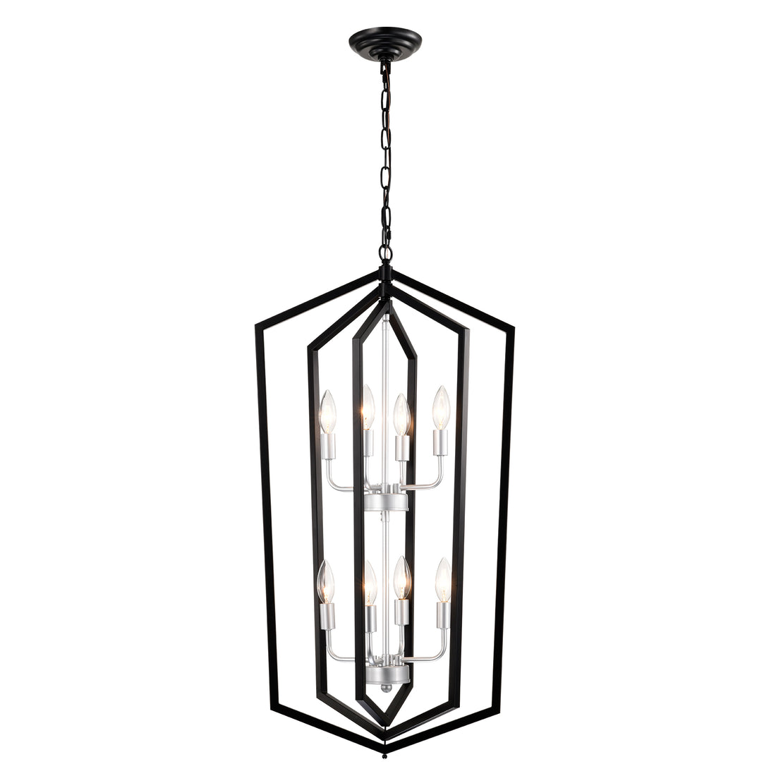 8 Light Farmhouse Kitchen Chandeliers, Matte Black And Sliver Vintage Rustic Cage Light Fixture Adjustable Height Chandeliers For Dining Room Hallway Foyer Entryway E12 Bulbs Not Included Matte Black American Design,Luxury,Modern,Vintage Metal Metal