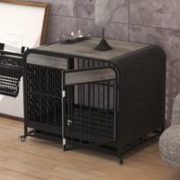 Heavy Duty Dog Crate Furniture Wooden Table Pet Dog Cage Kennel House Indoor Side End Table Decor With Removable Trays And Lockable Wheels For Small Dogs 33" Grey Grey Outdoor Kennel Small 11 25 Lbs Mdf Steel