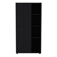 Misuri Wardrobe Armoire With Double Door, Drawer, Hanging Rodss, And Open Shelves Black Black Particle Board