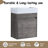 18'' Floating Wall Mounted Bathroom Vanity With White Resin Sink & Soft Close Cabinet Door Plaid Grey Oak 1 Soft Close Doors Bathroom Wall Mounted Modern Plywood Plywood