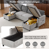 111.8" Sectional Sofa Pull Out Sofa Bed Versatile Sofa Sleeper With Large Storage Space, Two Usb Ports And Two Cup Holders For Living Room, Grey Grey Foam Chenille 4 Seat