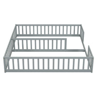 Double Twin Floor Bed With Fence, Guardrails, Without Door, Grey Twin Grey American Design Pine