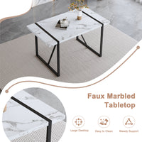 Table And Chair Set.A Modern Minimalist White Marble Veined Mdf Dining Table With Metal Frame.Paried With 6 Chairs With Pu Cushions And Black Metal Legs. Black,White Seats 6 Mdf Metal