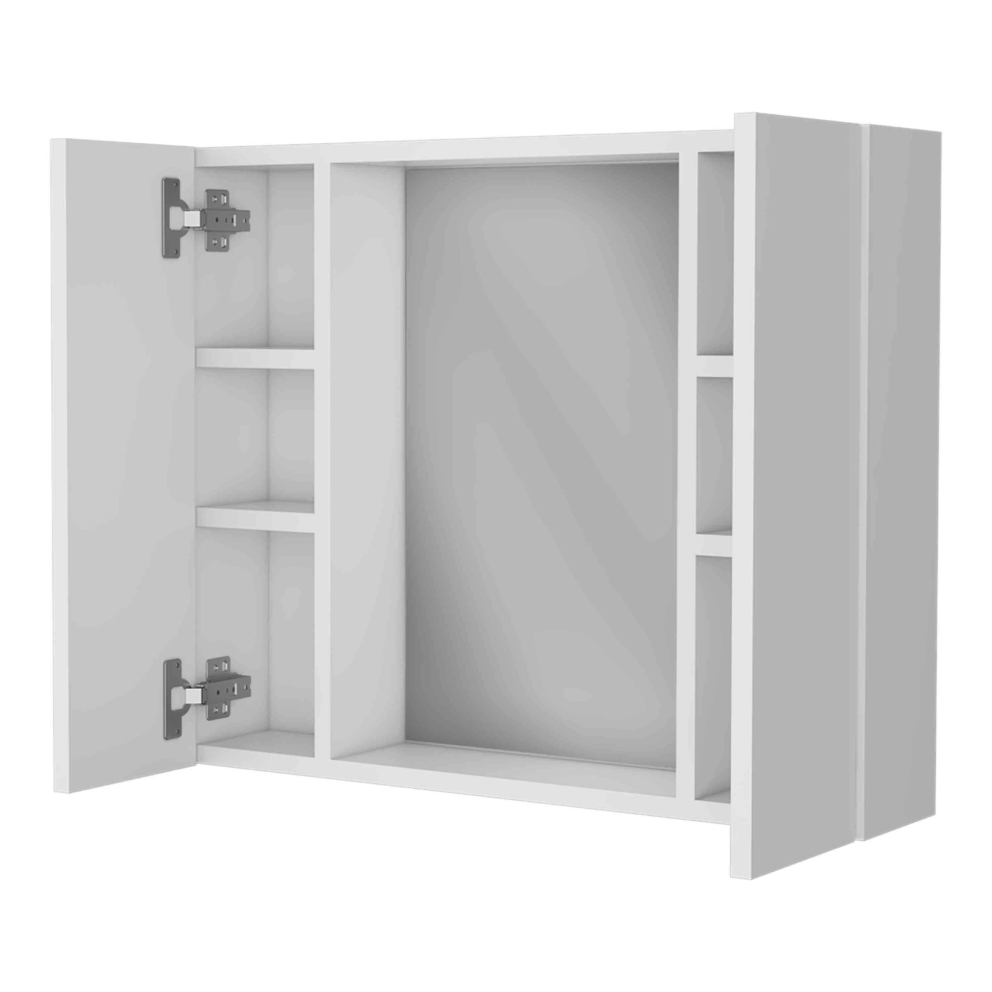 Draco Medicine Cabinet, Mirror, Double Door, One External Shelf White 2 1 Bathroom Wall Mounted Modern Mdf Engineered Wood