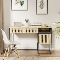 Desk,Computer Desk,Dresser,With Drawers Storage,Easy Assembly,Metal Frame,Modern Minimalist,Vertical Stripe Element Nature Primary Living Space Engineered Hardwood Rectangular Natural Black Computer