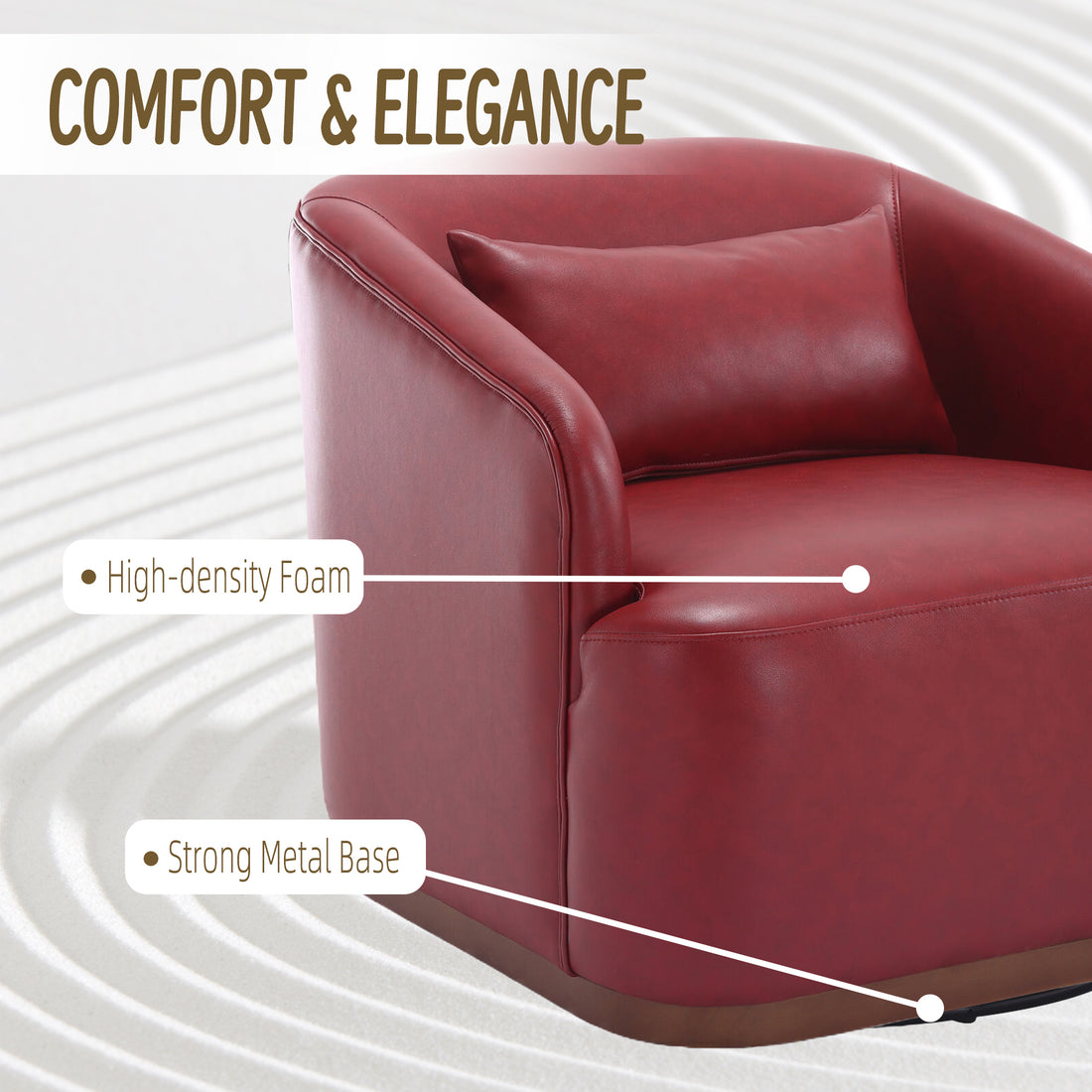 Coolmore Swivel Barrel Chair, Comfy Round Accent Sofa Chair For Living Room, 360 Degree Swivel Barrel Club Chair, Leisure Arm Chair For Nursery, Hotel, Bedroom, Office, Lounge Wine Red Pu Wine Red Primary Living Space Foam Pu Leather