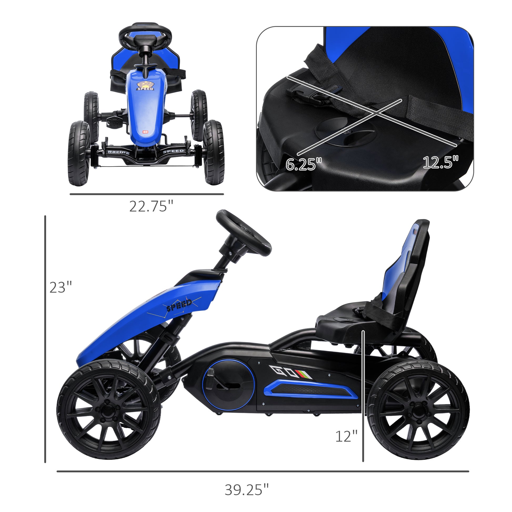 Aosom Kids Pedal Go Kart, Outdoor Ride On Toys With Swing Axle, Adjustable Seat, Handbrake, 4 Shock Absorbing Wheels, Gift For Boys And Girls Aged 3 8 Years Old, Blue Blue Plastic