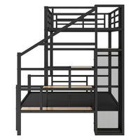 Twin Over Full Size Metal Bunk Bed With Storage Staircase And Open Wardrobe,Black Expected Arrival Time:11.15 Black Mdf Metal