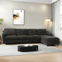 Modern Oversized Deep Seat Sectional Sofa With Reversible Chaise, Loop Yarn Fabric Five Seat Armless Indoor Furniture, Convertible Black L Shaped Couch For Living Room, Apartment, Two Colors Black