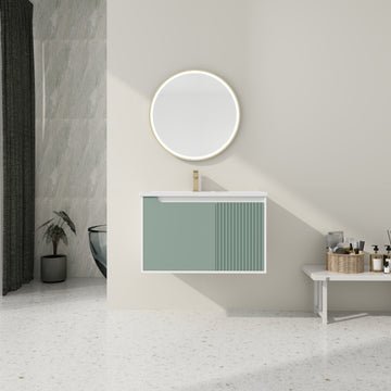 Floating Bathroom Vanity With Sink 32 Inch For Bathroom, Bathroom Vanity With Soft Close Door Mint Green Bathroom Wall Mounted Modern Plywood