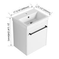 18'' Floating Wall Mounted Bathroom Vanity With Ceramic Sink & Soft Close Cabinet Door, For Small Bathroom Glossy White Bathroom Modern Plywood