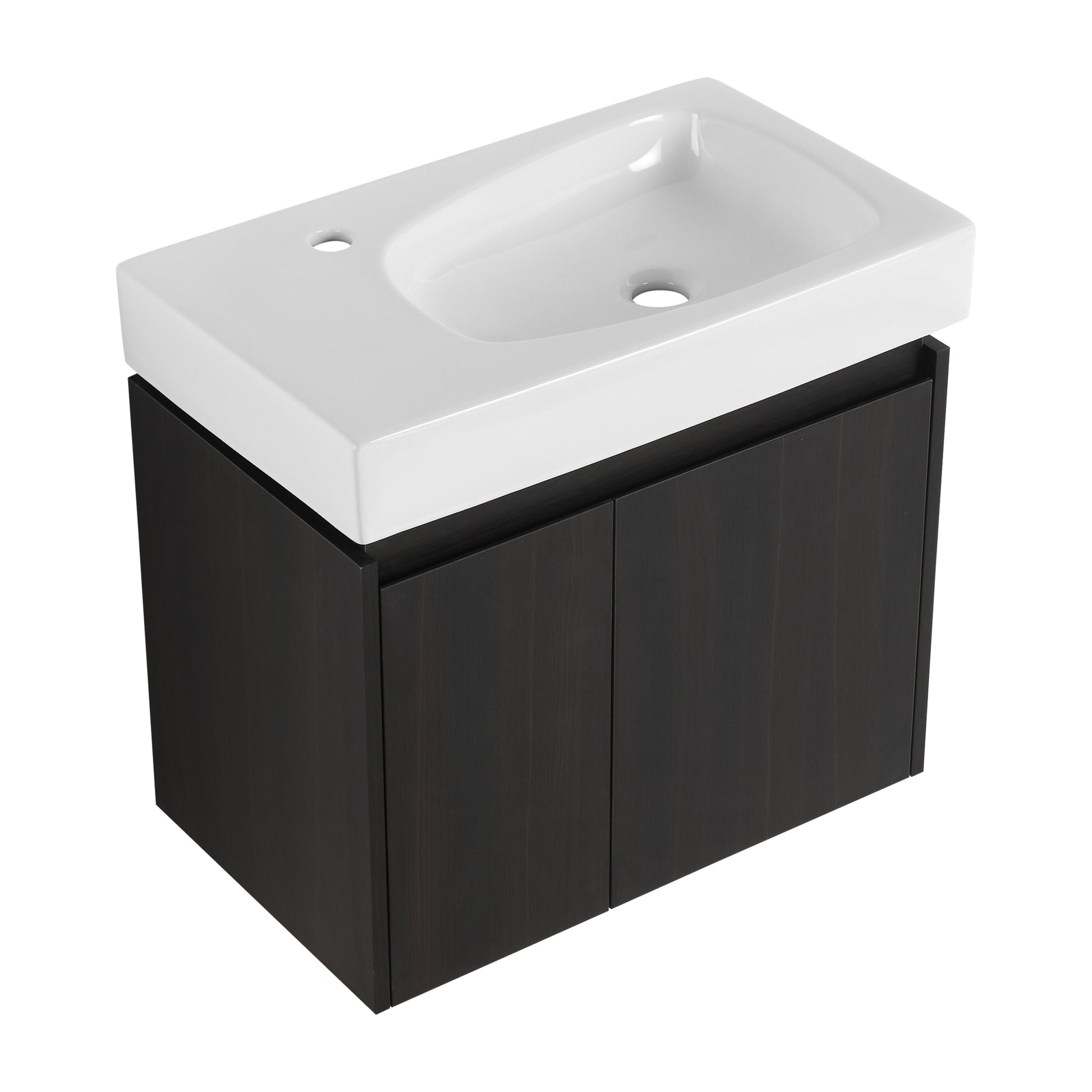 24 Inch Bathroom Vanity With Basin, Wall Mounted Floating Vanity Sink Combo, Wooden Storage Cabinet With Double Doors For Bathroom,Black Black Bathroom American Design Engineered Wood