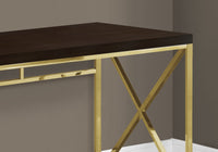 Computer Desk, Home Office, Laptop, Work, Brown Laminate, Gold Metal, Contemporary, Modern Espresso Particle Board