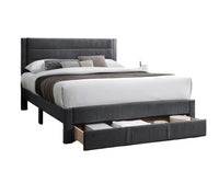 Luxury Contemporary Look 1Pc Queen Size Bed W Storage Drawer Charcoal Corduroy Headboard Bedframe Box Spring Not Required Queen Charcoal Wood Bedroom Contemporary,Modern Bed Frame Corduroy