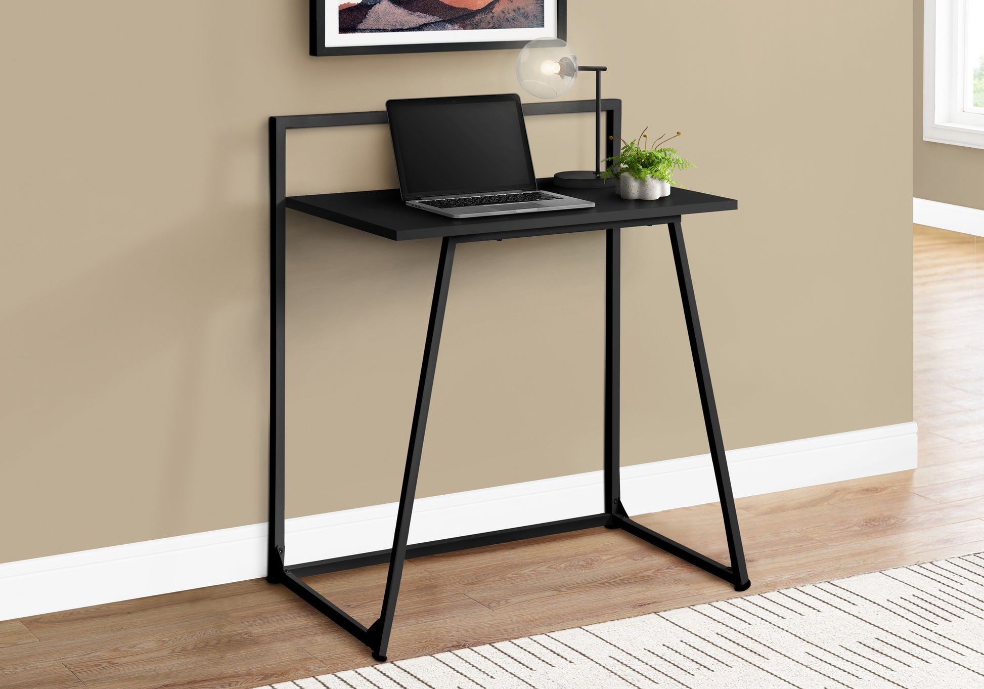 Computer Desk, Home Office, Laptop, 30"L, Work, Black Laminate, Black Metal, Contemporary, Modern Black Mdf