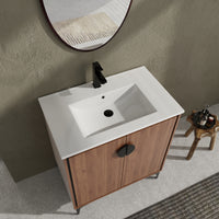 30 "Bathroom Vanity, 2 Doors, Bathroom Cabinet Vanity Freestanding Cabinet Engineered Wood With Sink Brown Bathroom American Design Ceramic Engineered Wood