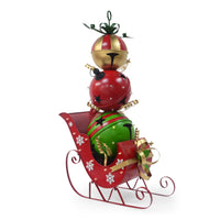 Iron Christmas Sleigh Decoration With Triple Stacked Bells Red Iron