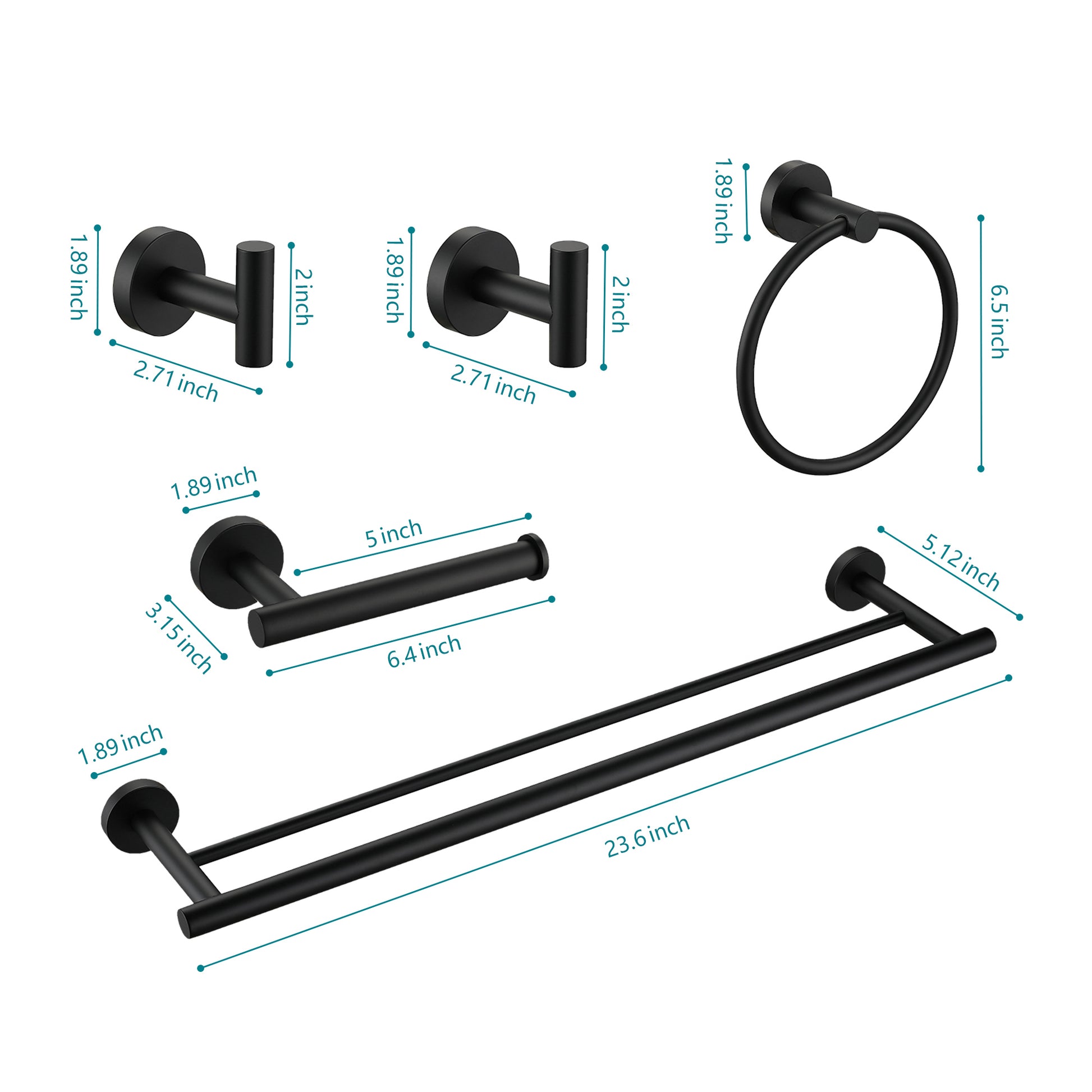 5 Piece Bathroom Towel Rack Set Wall Mount Matte Black Aluminium