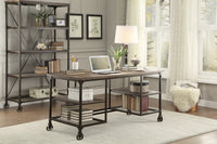 Modern Traditional Aesthetic 1Pc Writing Desk With 4X Shelves Metal Casters Natural Finish And Rustic Black Metal Finish Black,Natural Primary Living Space Shelves Rectangular Engineered Wood,Metal