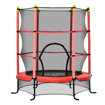 Soozier 5.3' Kids Trampoline, 64" Indoor Trampoline For Kids With Safety Enclosure For 3 10 Year Olds, Indoor & Outdoor Use, Red Red Steel