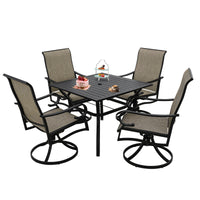 5 Piece Patio Dining Furniture Set, 4 Swivel Textilene Chairs & Table W 1.57" Umbrella Hole For Outdoor Garden Yard Porch Deck Dining Set Black Gray Seats 4 Garden & Outdoor Complete Patio Sets Iron