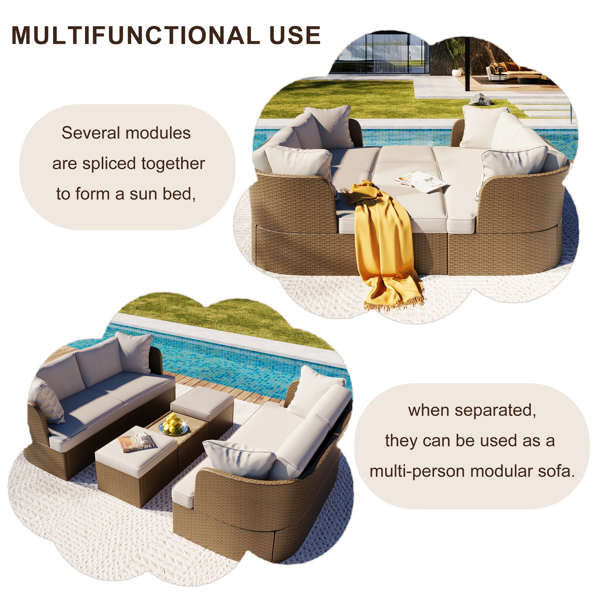 Customizable Outdoor Patio Furniture Set, Wicker Furniture Sofa Set With Thick Cushions, Suitable For Backyard, Porch. Yes Beige Garden & Outdoor Complete Patio Sets Hdpe
