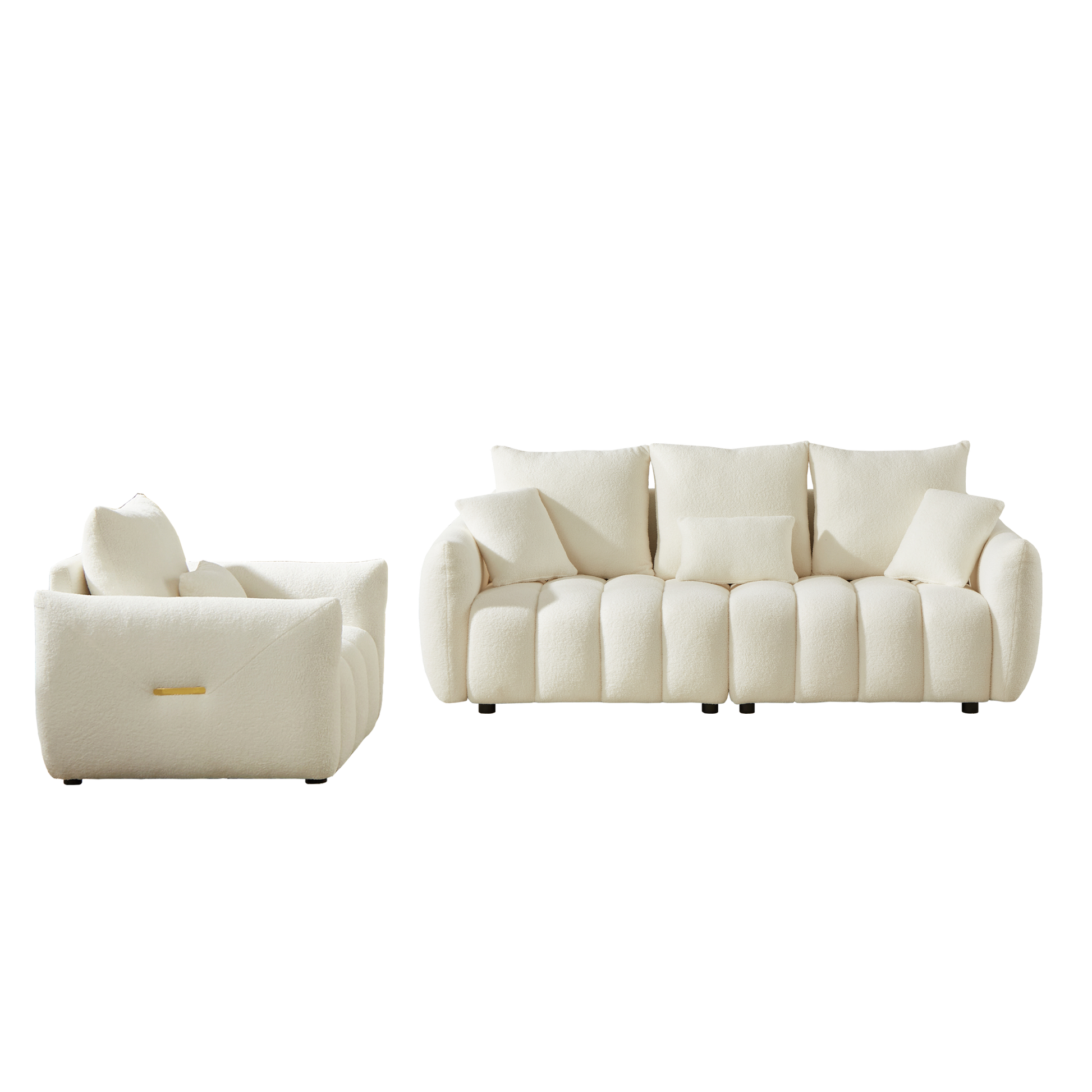 3 Seater 1 Seater Combo Sofa Modern Living Room Sofa, Teddy Sofa, Wooden Frame, 4 Cushions, Apartment Sofa Furniture Beige Wood Primary Living Space Pine Foam Fabric 4 Seat