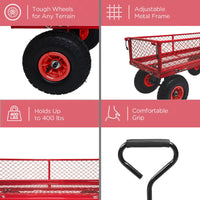 3 Cu. Ft. 300 Lbs. Capacity Removable Sides Metal Steel Mesh Heavy Duty Utility Wagon Outdoor Garden Cart In Red Red Steel