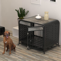 Heavy Duty Dog Crate Furniture Wooden Table Pet Dog Cage Kennel House Indoor Side End Table Decor With Removable Trays And Lockable Wheels For Small Dogs 33" Grey Grey Outdoor Kennel Small 11 25 Lbs Mdf Steel