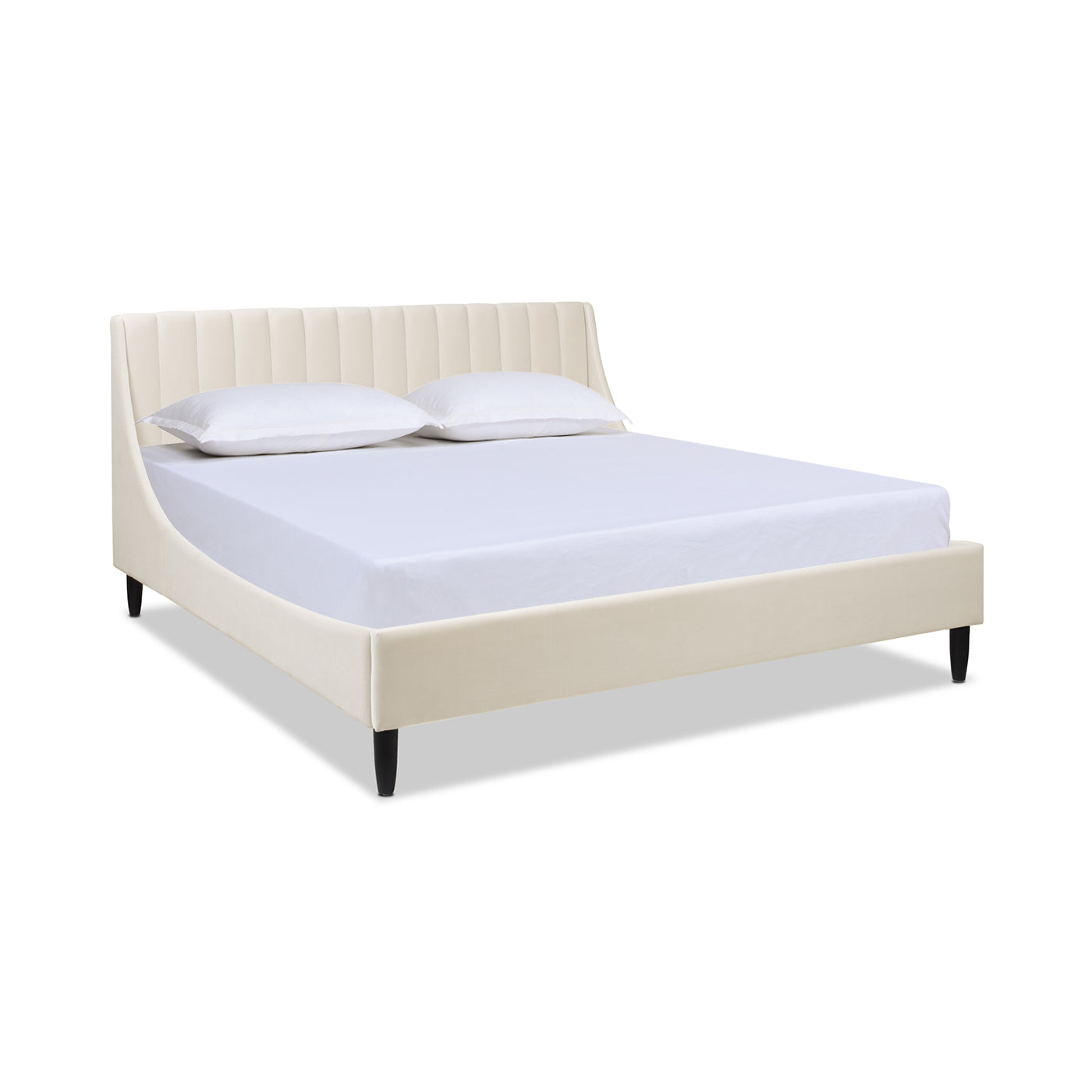 Aspen Vertical Tufted Headboard Platform Bed Set, King, French Beige Performance Velvet Box Spring Not Required King Beige Wood Foam Velvet Velvet