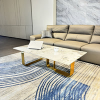 Modern Rectangular Coffee Table With Sintered Stone Top, Gold Metal Frame, For Living Room Gold Modern Rectangular Sintered Stone,Stainless Steel