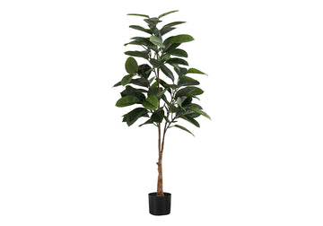 Artificial Plant, 52" Tall, Rubber Tree, Indoor, Faux, Fake, Floor, Greenery, Potted, Real Touch, Decorative, Green Leaves, Black Pot Green Foam Plastic