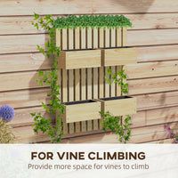 Outsunny 4 Box Raised Garden Bed With Trellis For Vine Flowers & Climbing Plants, 31.5" Tall Wall Mounted Wood Planter Box Set With Adjustable Height, Drainage Hole, Natural Natural Wood