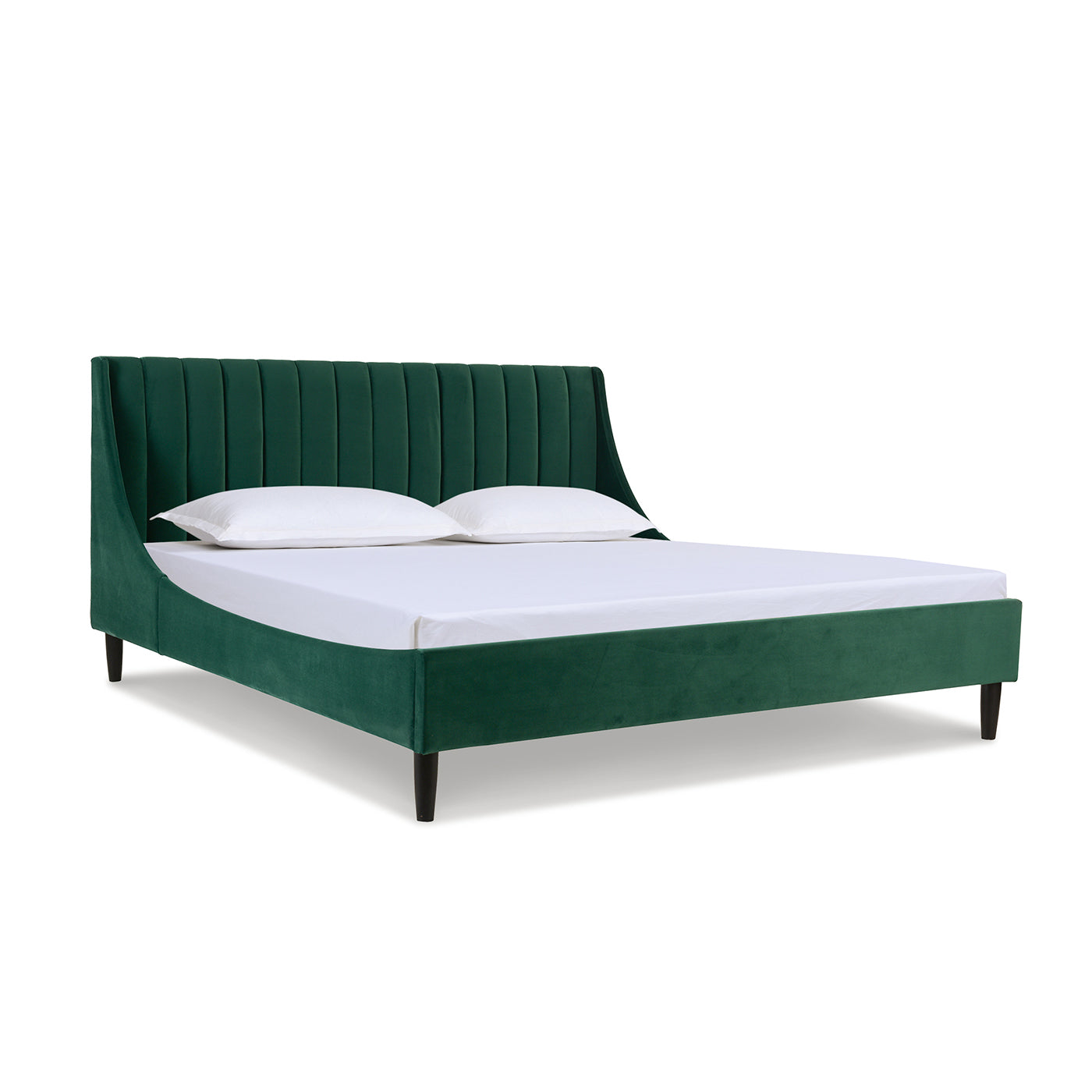 Aspen Vertical Tufted Modern Headboard Platform Bed Set, King, Evergreen Velvet Box Spring Not Required King Green Wood Foam Velvet Velvet