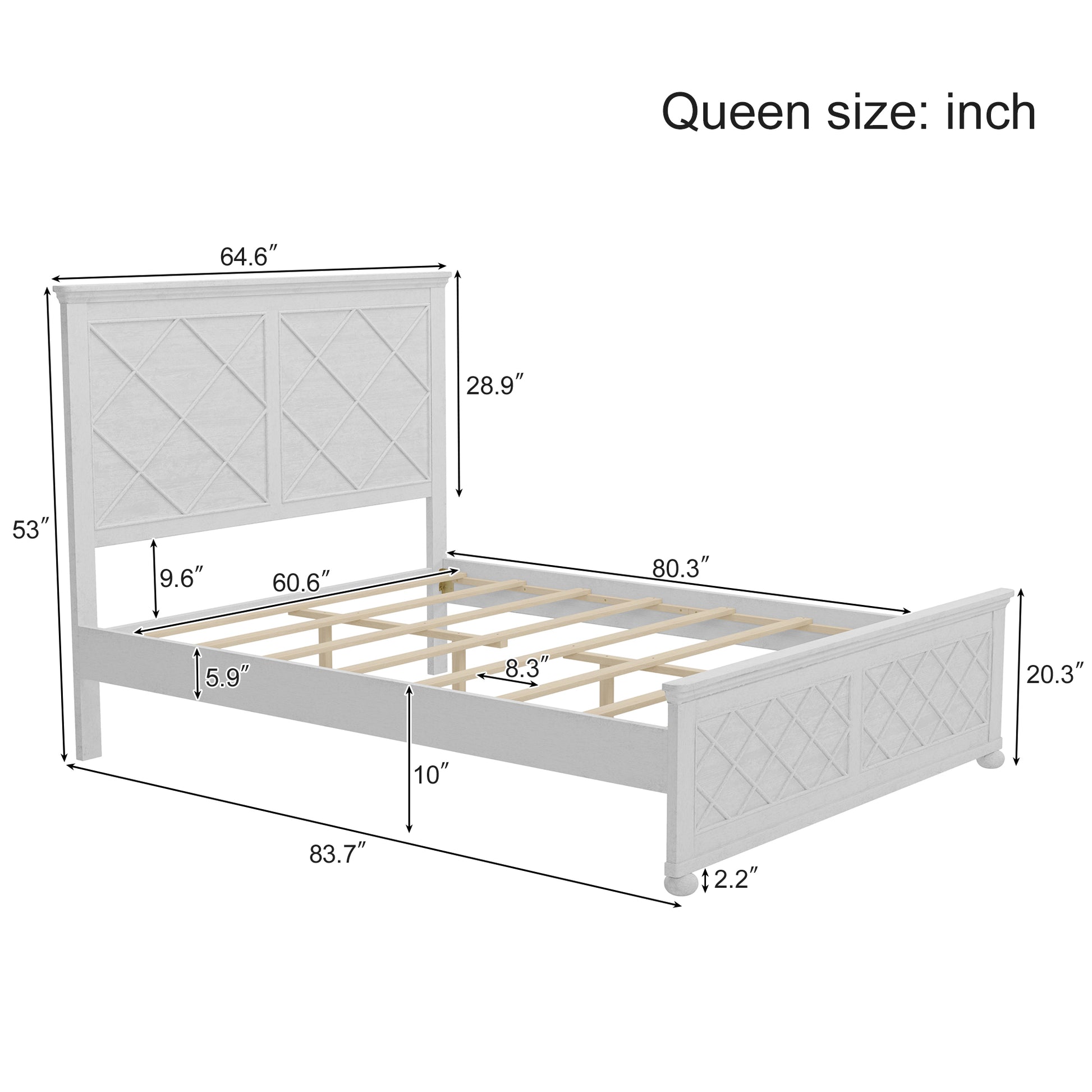 Coastal Farmhouse Solid Wood Queen Size Bed Frame,Antique White Box Spring Not Required Queen Antique White Wood Bedroom Farmhouse,Traditional,Vintage Bed Frame Wood