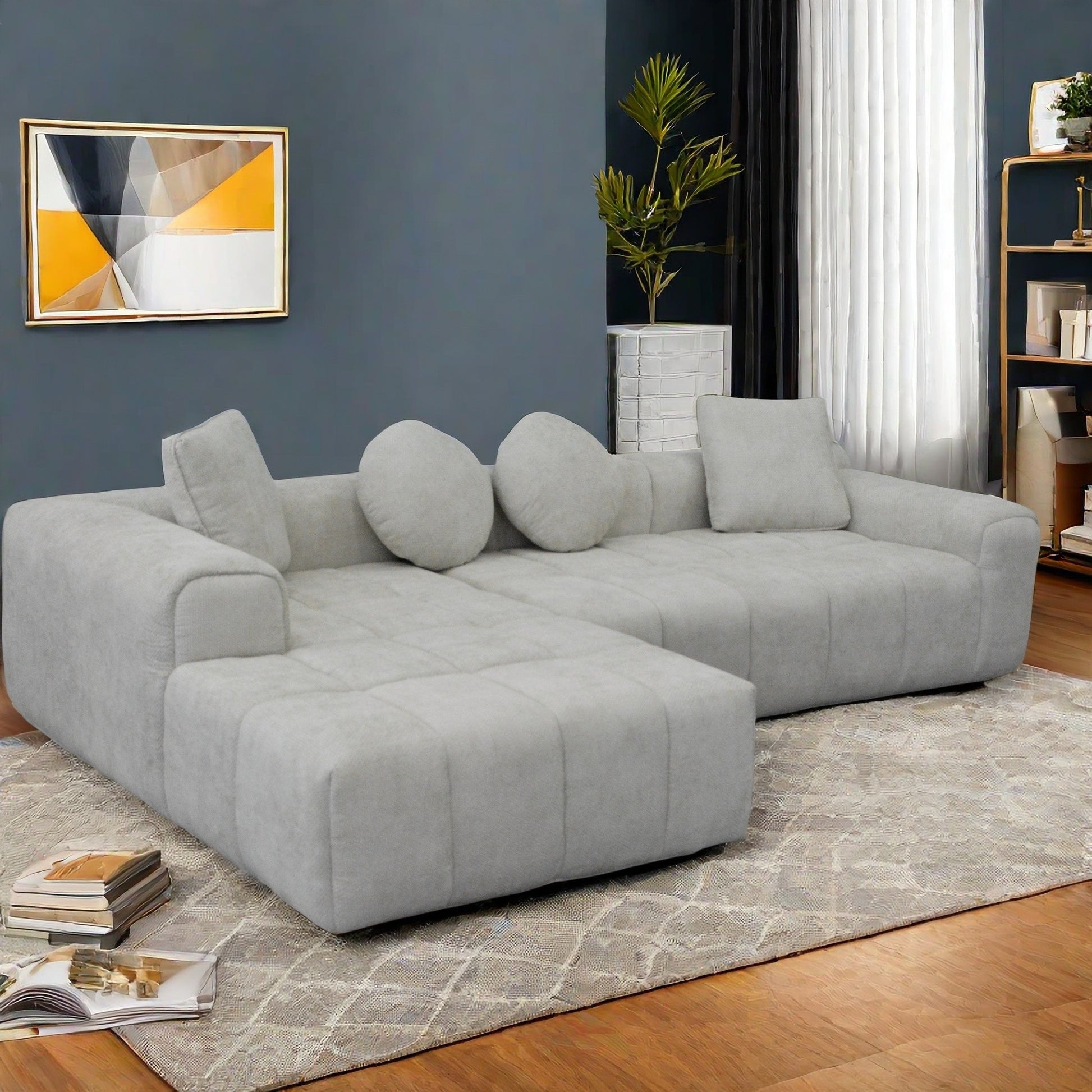 Modern L Style Light Gray L Shaped Compressed Sofa Chaise Lounge: High Resilience Soft, Comfortable Seating, Space Saving Design, Ideal For Small Spaces Light Gray Linen Wood Primary Living Space