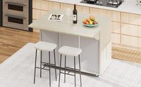 K&K 51.2"W Ash Veneer Not Cheap Paper Solid Wood Handwoven Kitchen Island With Drop Leaf, Coastal Kitchen Island On Wheels With Internal Storage Rack, Rolling Kitchen Cart, Champagne Champagne