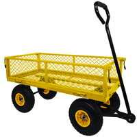 3 Cu. Ft. 300 Lbs. Capacity Removable Sides Metal Steel Mesh Heavy Duty Utility Wagon Outdoor Garden Cart In Yellow Yellow Steel