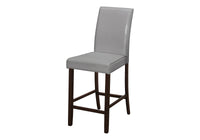 Dining Chair, Set Of 2, Counter Height, Upholstered, Kitchen, Dining Room, Grey Leather Look, Brown Wood Legs, Transitional Grey Solid Wood