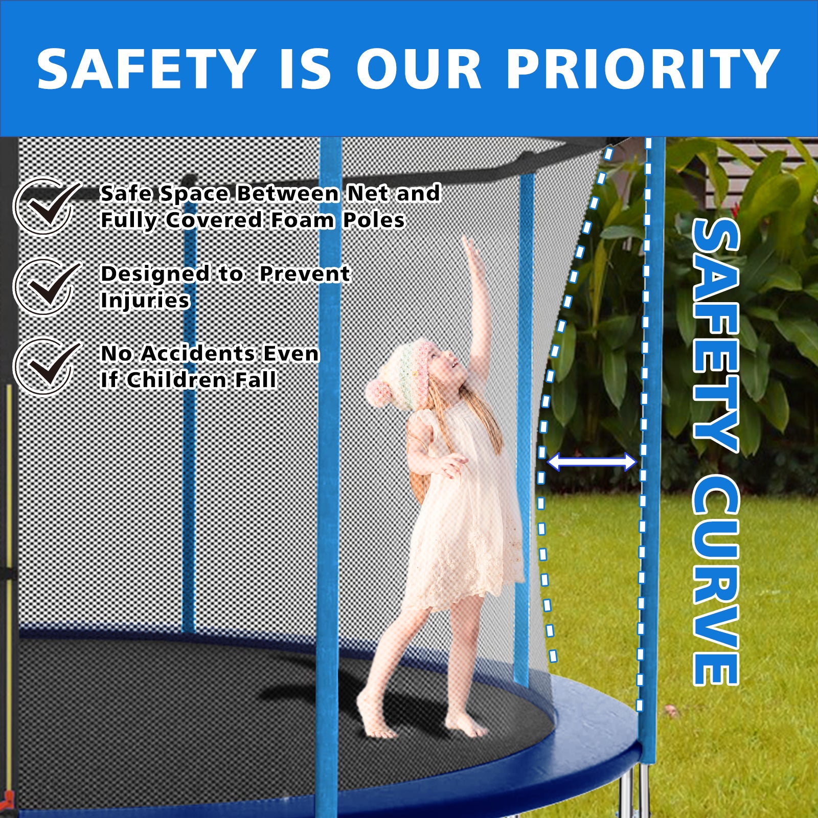 12Ft Outdoor Toddler Trampoline With Enclosure Safety Net Jumping Fun Trampoline, Heavy Duty Jump Pads, Spring Loaded For Children And Adults, Gifts For Boys Girls Blue Garden & Outdoor Iron