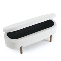 Ottoman Oval Storage Bench,Rubber Wood Leg,Beige 46."X17.7"X10.8" Beige Foam