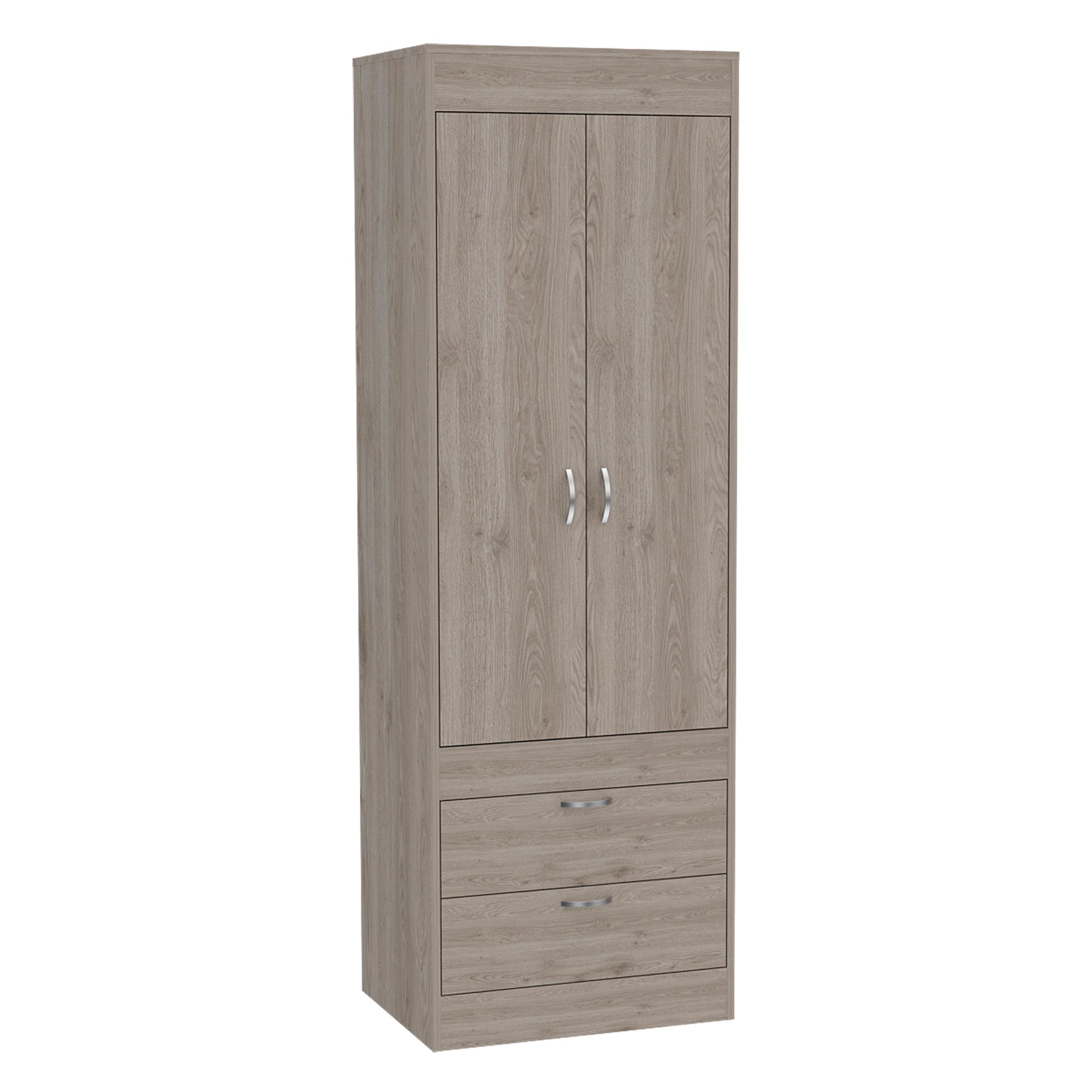 Lisboa Armoire, Rod, Double Door, Two Drawers, Metal Handles Light Gray Gray Bedroom Modern Particle Board Particle Board