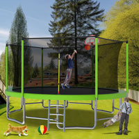 16Ft Trampoline With Balance Bar & Basketball Hoop&Ball, Astm Approved Reinforced Type Outdoor Trampoline With Enclosure Net Green Steel