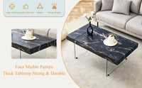 43.3"X23.6" Black Marble Patterned Mdf Coffee Table With Tempered Glass Legs.Suitable For Living Room.It Can Be Used Not Only As A Coffee Table But Also As A Side Table Or Display Stand.