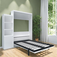 Queen Size Morden Deisgn Big Size Vertical Murphy Bed With Table And Shelf For Bedroom Or Guestroom White Wall Bed Space Saving Hidden Bed With Style Gas Struts Box Spring Not Required Queen White Metal Bedroom Murphy Plywood