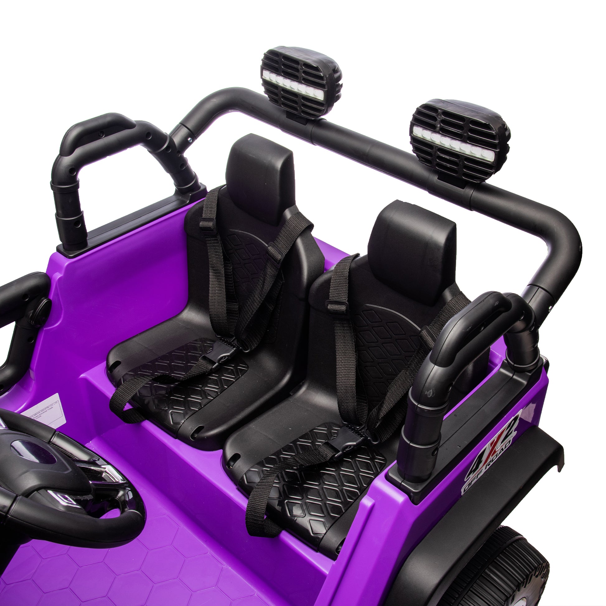24V Two Seater Kids Ride On Truck Car W Parents Control,200W*2,Seat Width 20.28In,Four Wheel Suspension,Led Lights,Music,Mp3,Bluetooth,Two Independent Seat Belts,Suitable For Off Road For Kids Aged 3 Purple 100 149 Lbs Polypropylene