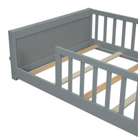 Twin Size Floor Platform Bed With Built In Book Storage Rack,Grey Twin Grey American Design Pine