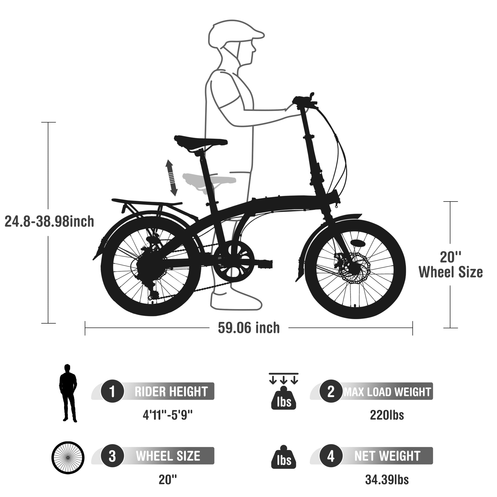 20" Folding Bike Steel Frame 7 Speed City Bike Cycling White Garden & Outdoor Steel